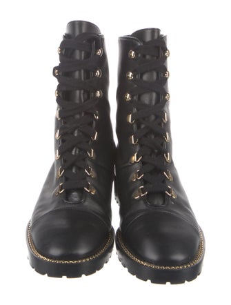 Stuart Weitzman Leather Chain-Link Accents Combat Boots