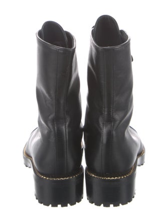 Stuart Weitzman Leather Chain-Link Accents Combat Boots