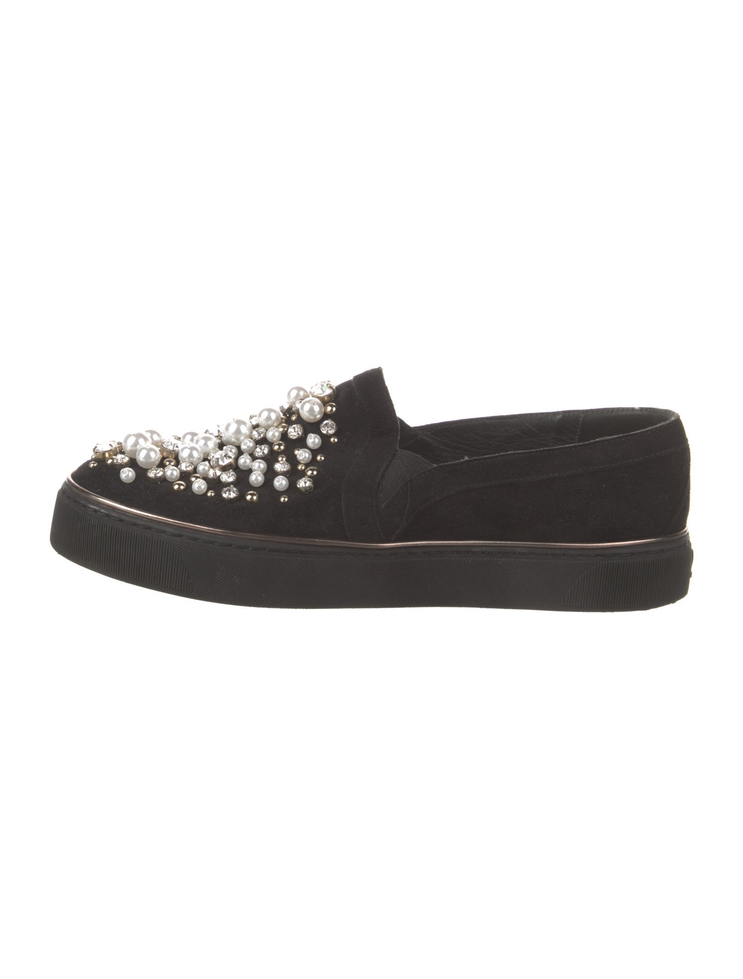 Stuart Weitzman Suede Crystal Embellishments Loafers