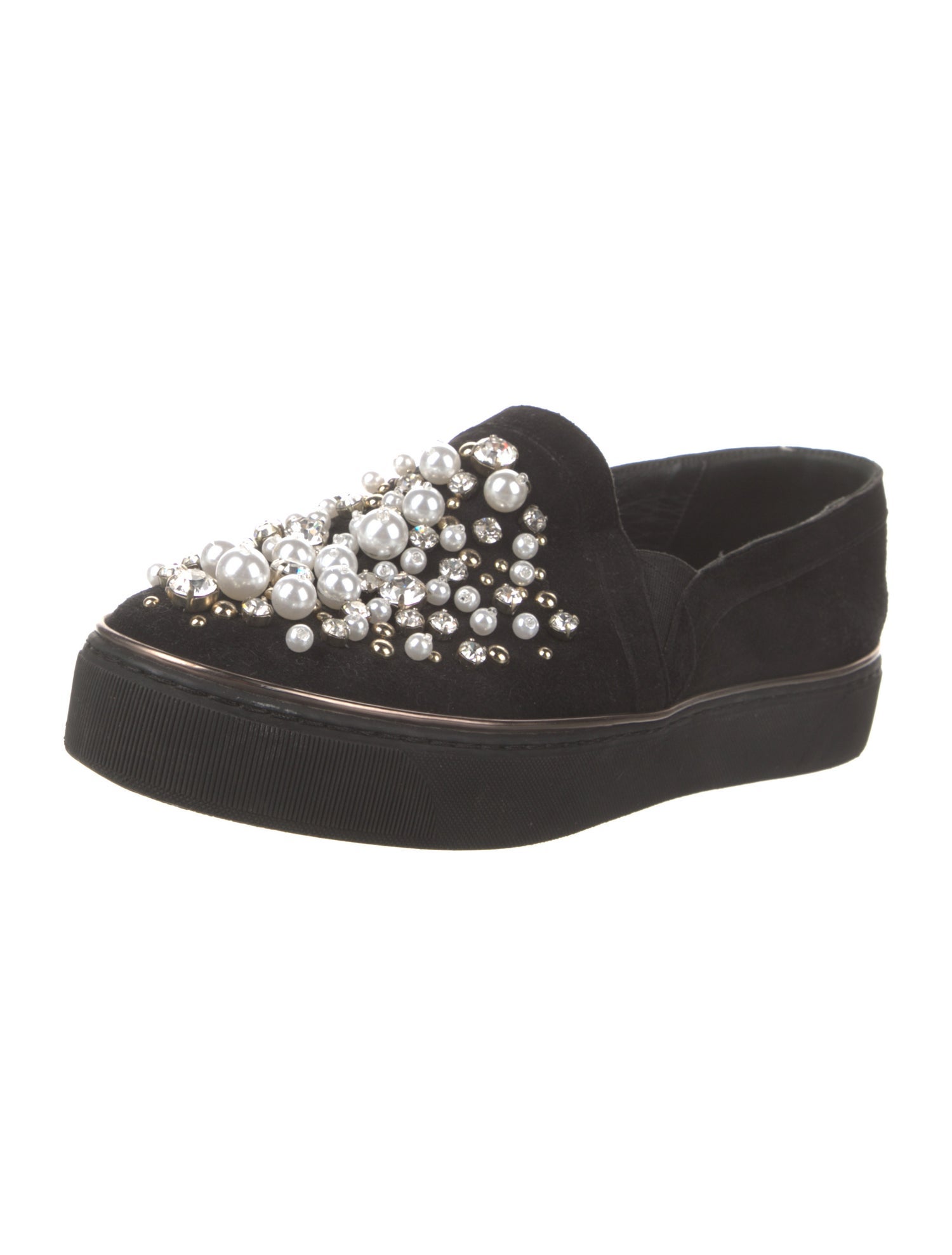 Stuart Weitzman Suede Crystal Embellishments Loafers