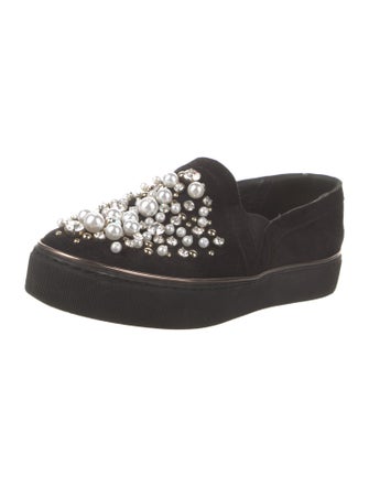 Stuart Weitzman Suede Crystal Embellishments Loafers