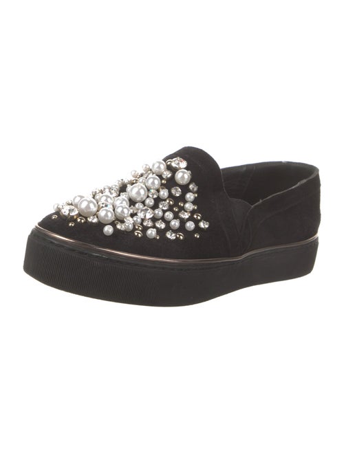 Stuart Weitzman Suede Crystal Embellishments Loafers