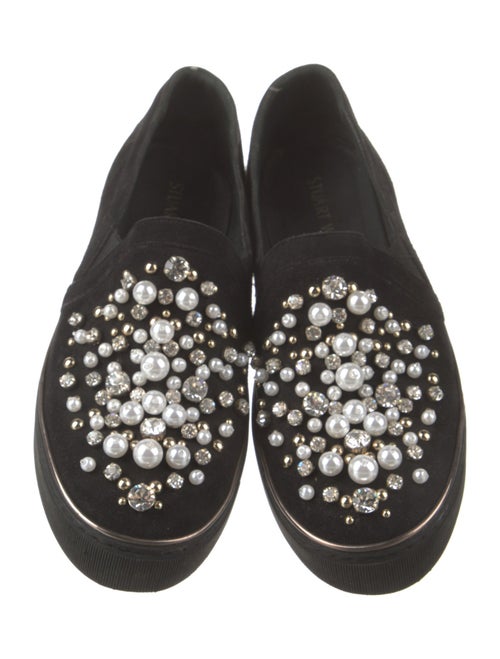 Stuart Weitzman Suede Crystal Embellishments Loafers