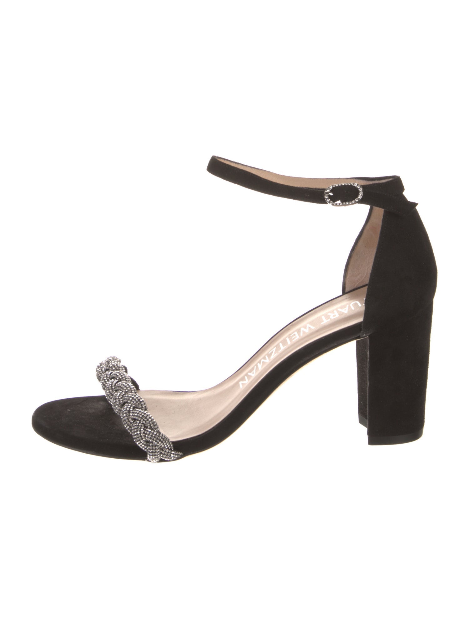 Stuart Weitzman Suede Crystal Embellishments Sandals