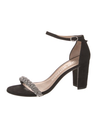 Stuart Weitzman Suede Crystal Embellishments Sandals