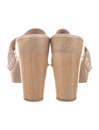Stuart Weitzman Suede Studded Accents Slides