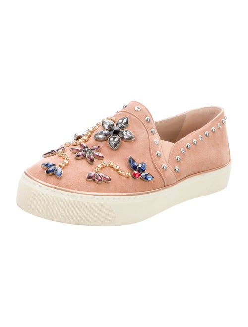 Stuart Weitzman Suede Colorblock Pattern Loafers