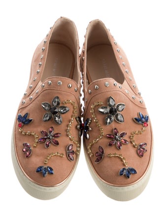 Stuart Weitzman Suede Colorblock Pattern Loafers