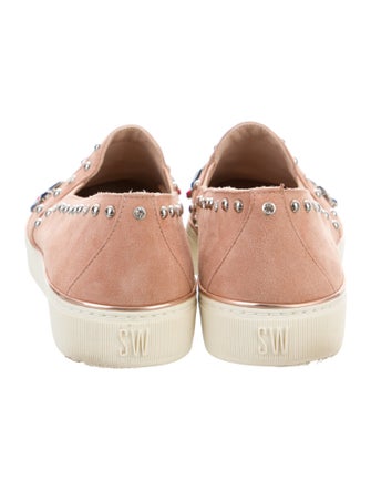 Stuart Weitzman Suede Colorblock Pattern Loafers