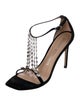 Stuart Weitzman Suede Crystal Embellishments T-Strap Sandals