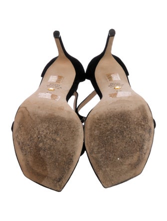 Stuart Weitzman Suede Crystal Embellishments T-Strap Sandals