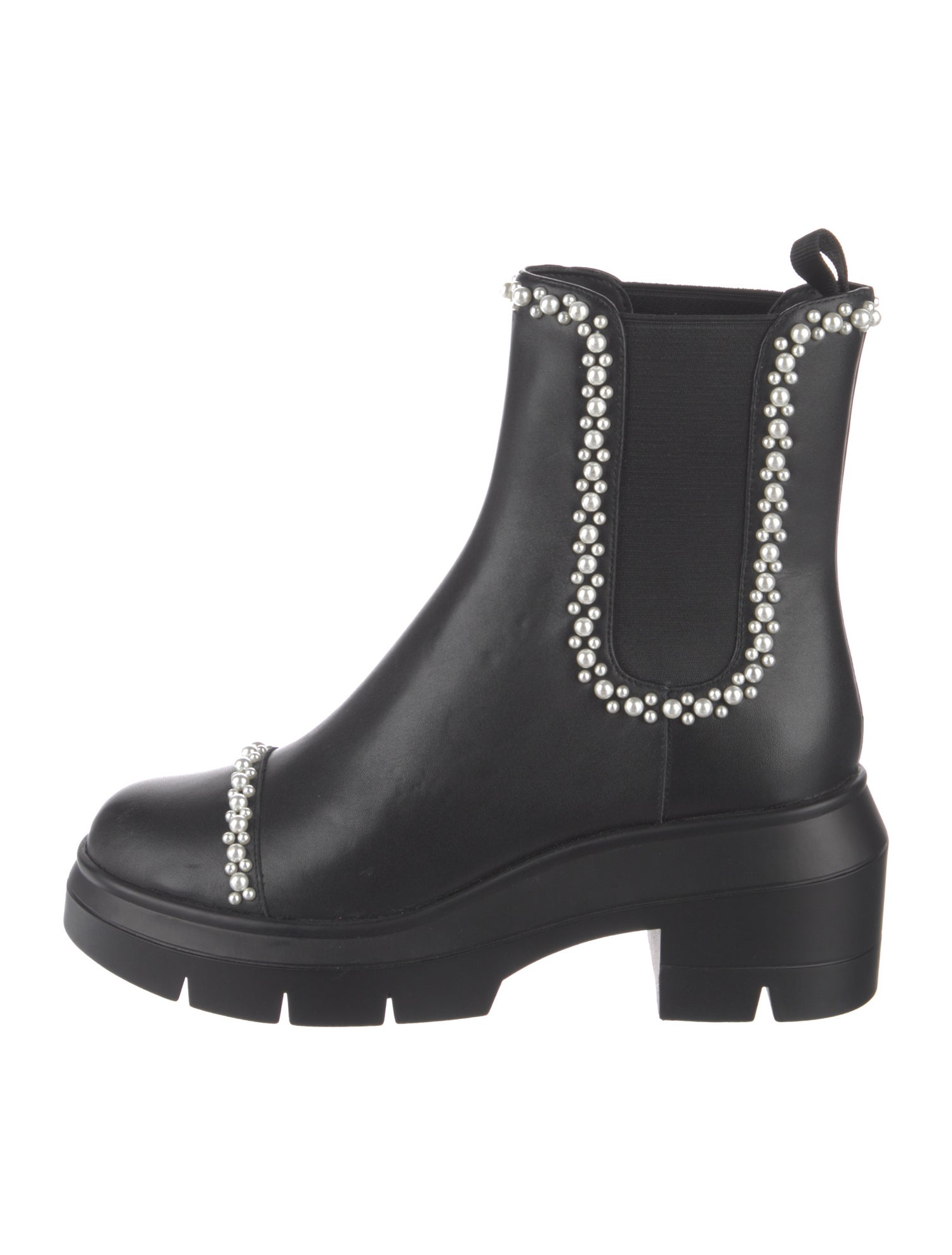 Stuart Weitzman Leather Beaded Accents Chelsea Boots