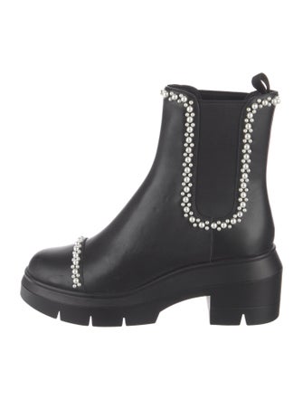 Stuart Weitzman Leather Beaded Accents Chelsea Boots