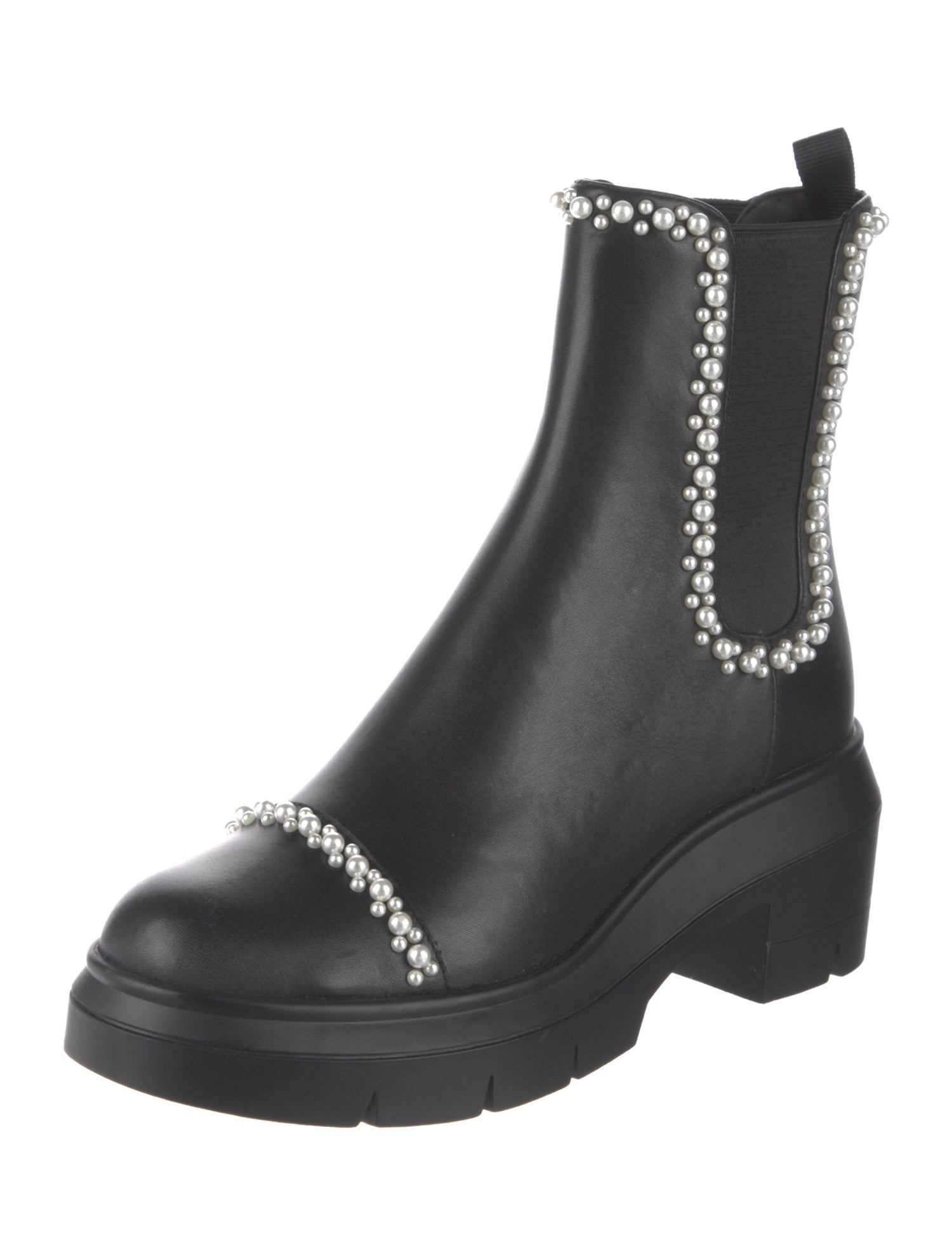 Stuart Weitzman Leather Beaded Accents Chelsea Boots