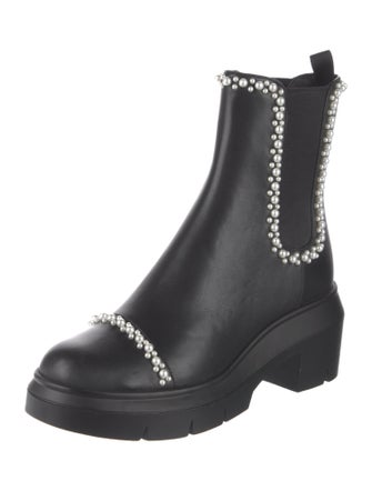 Stuart Weitzman Leather Beaded Accents Chelsea Boots