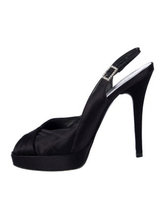 Stuart Weitzman Satin Crystal Embellishments Slingback Sandals