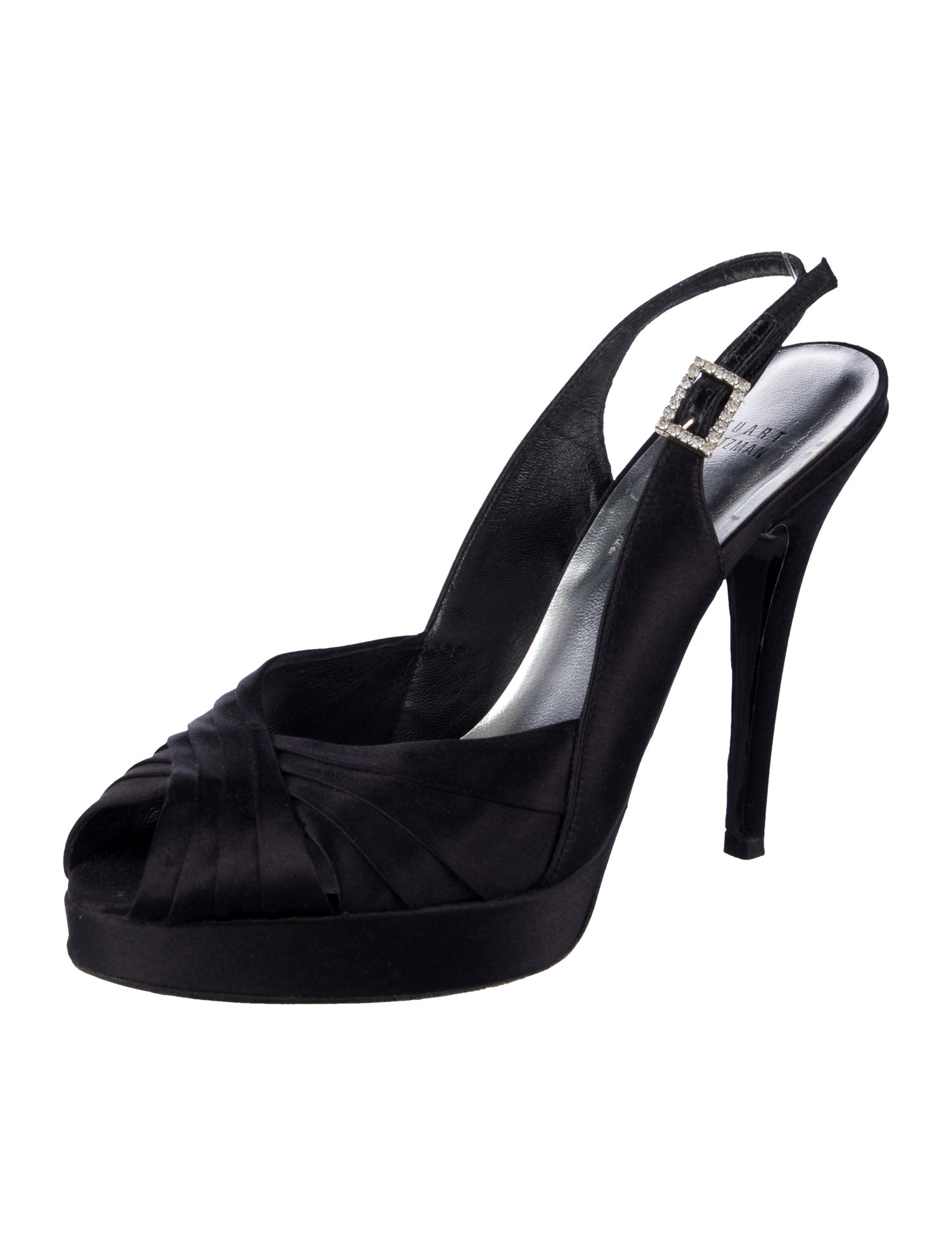 Stuart Weitzman Satin Crystal Embellishments Slingback Sandals