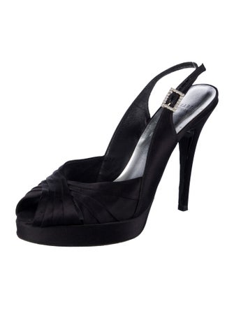 Stuart Weitzman Satin Crystal Embellishments Slingback Sandals
