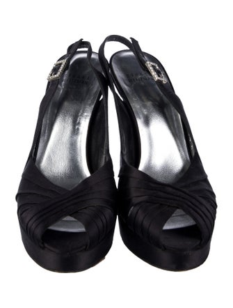 Stuart Weitzman Satin Crystal Embellishments Slingback Sandals