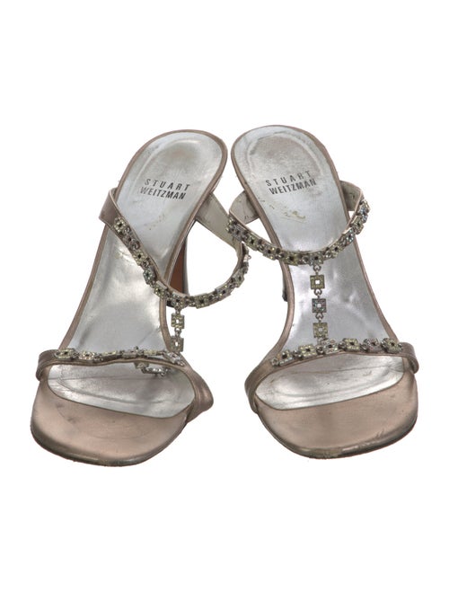 Stuart Weitzman Leather Crystal Embellishments T-Strap Sandals