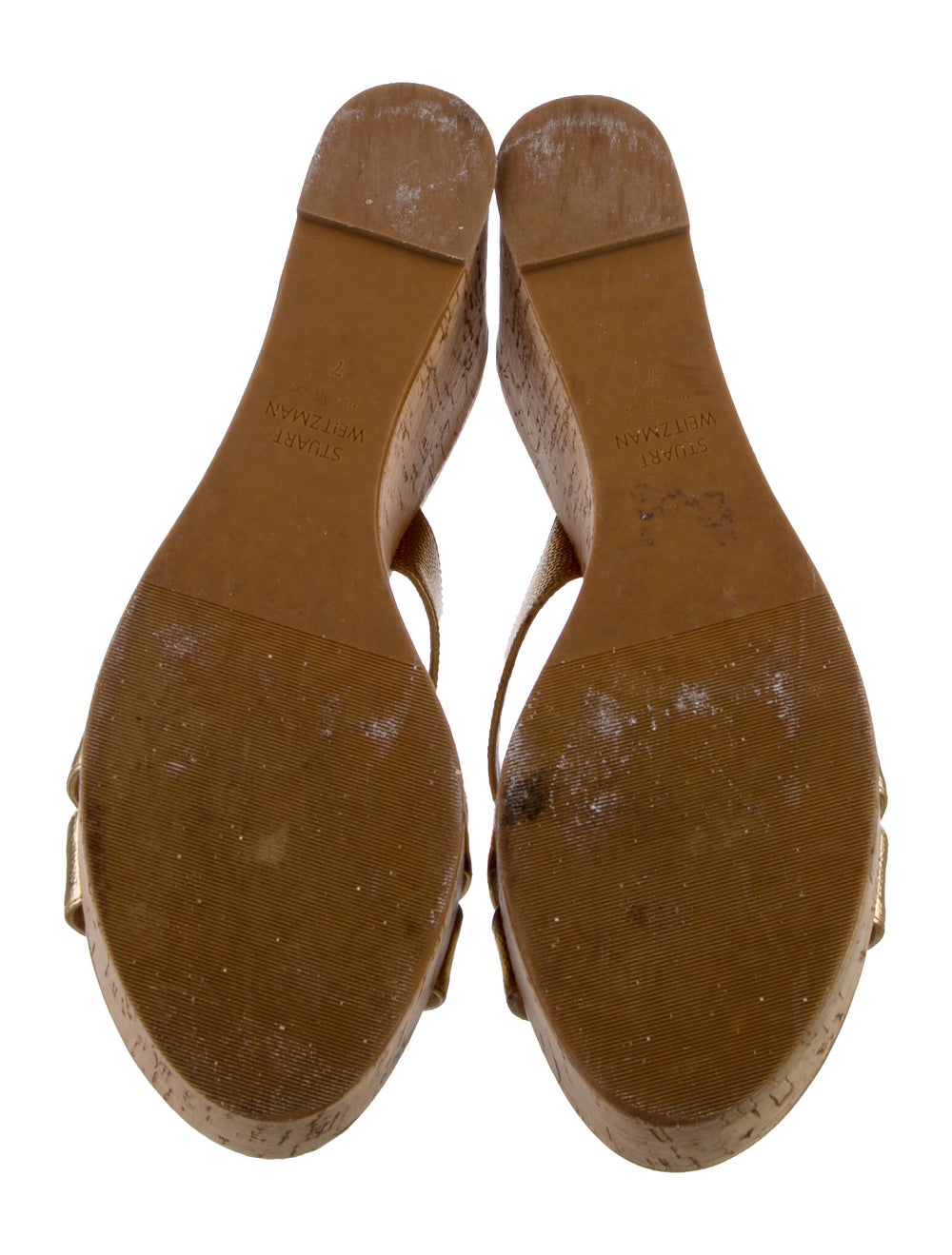 Stuart Weitzman Leather Slides Gold & Metallic Pl… - image 5