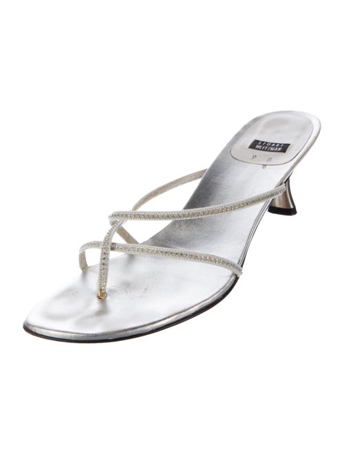 Stuart Weitzman Leather Crystal Embellishments Slides