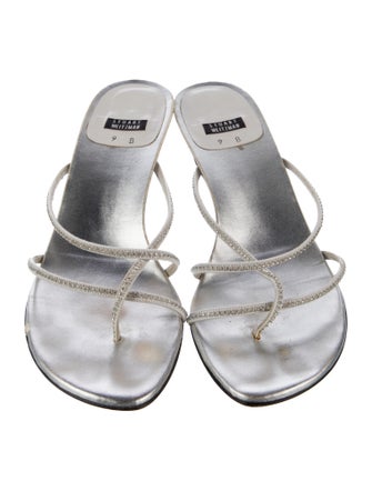 Stuart Weitzman Leather Crystal Embellishments Slides