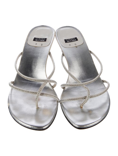 Stuart Weitzman Leather Crystal Embellishments Slides