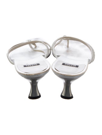 Stuart Weitzman Leather Crystal Embellishments Slides