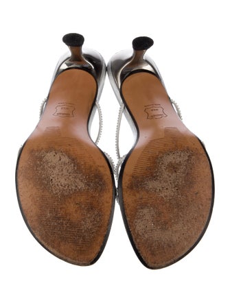 Stuart Weitzman Leather Crystal Embellishments Slides