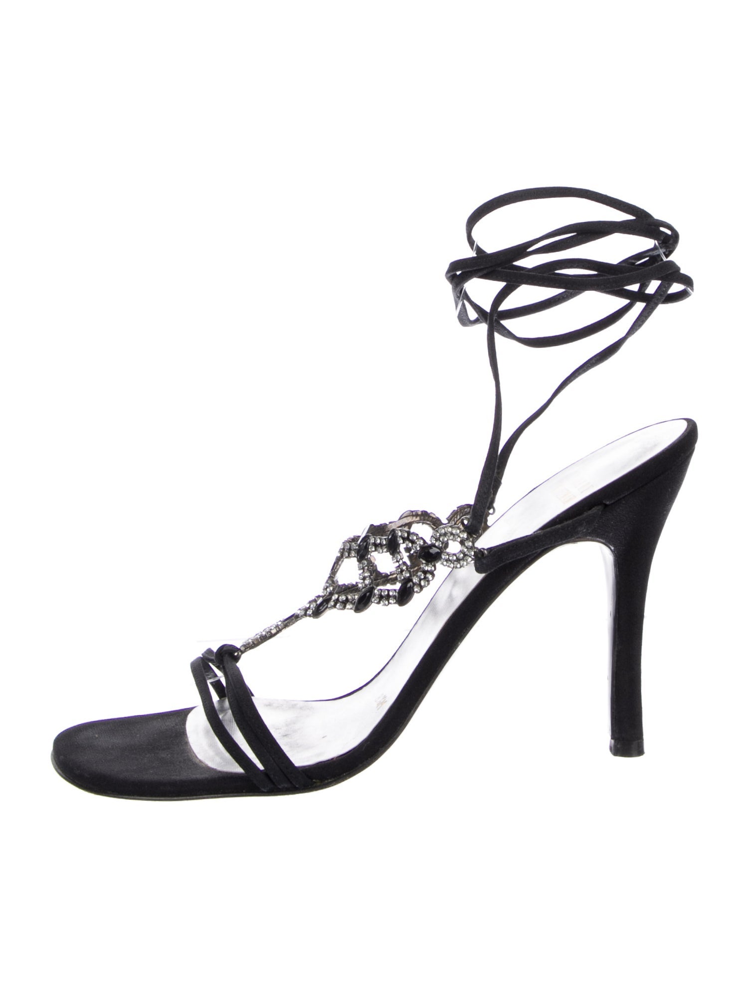 Stuart Weitzman Satin Crystal Embellishments T-Strap Sandals