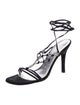 Stuart Weitzman Satin Crystal Embellishments T-Strap Sandals
