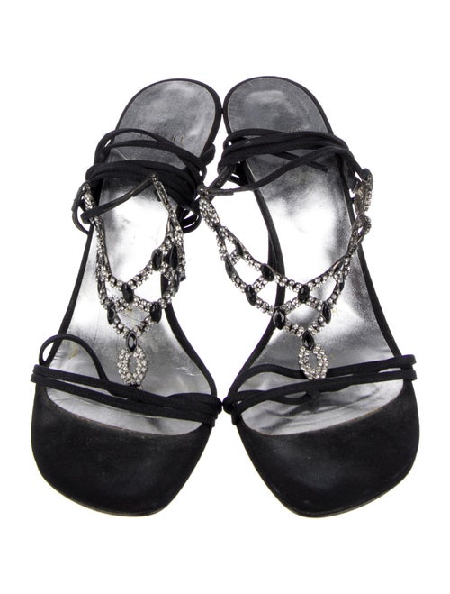 Stuart Weitzman Satin Crystal Embellishments T-Strap Sandals