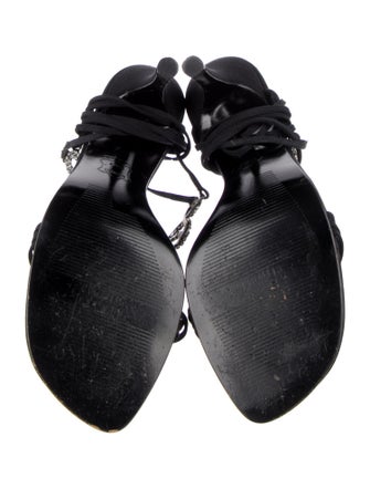 Stuart Weitzman Satin Crystal Embellishments T-Strap Sandals