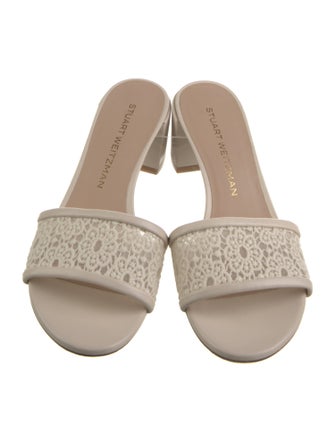 Stuart Weitzman Leather Lace Trim Embellishment Slides