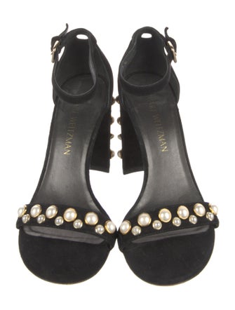 Stuart Weitzman Suede Studded Accents Sandals