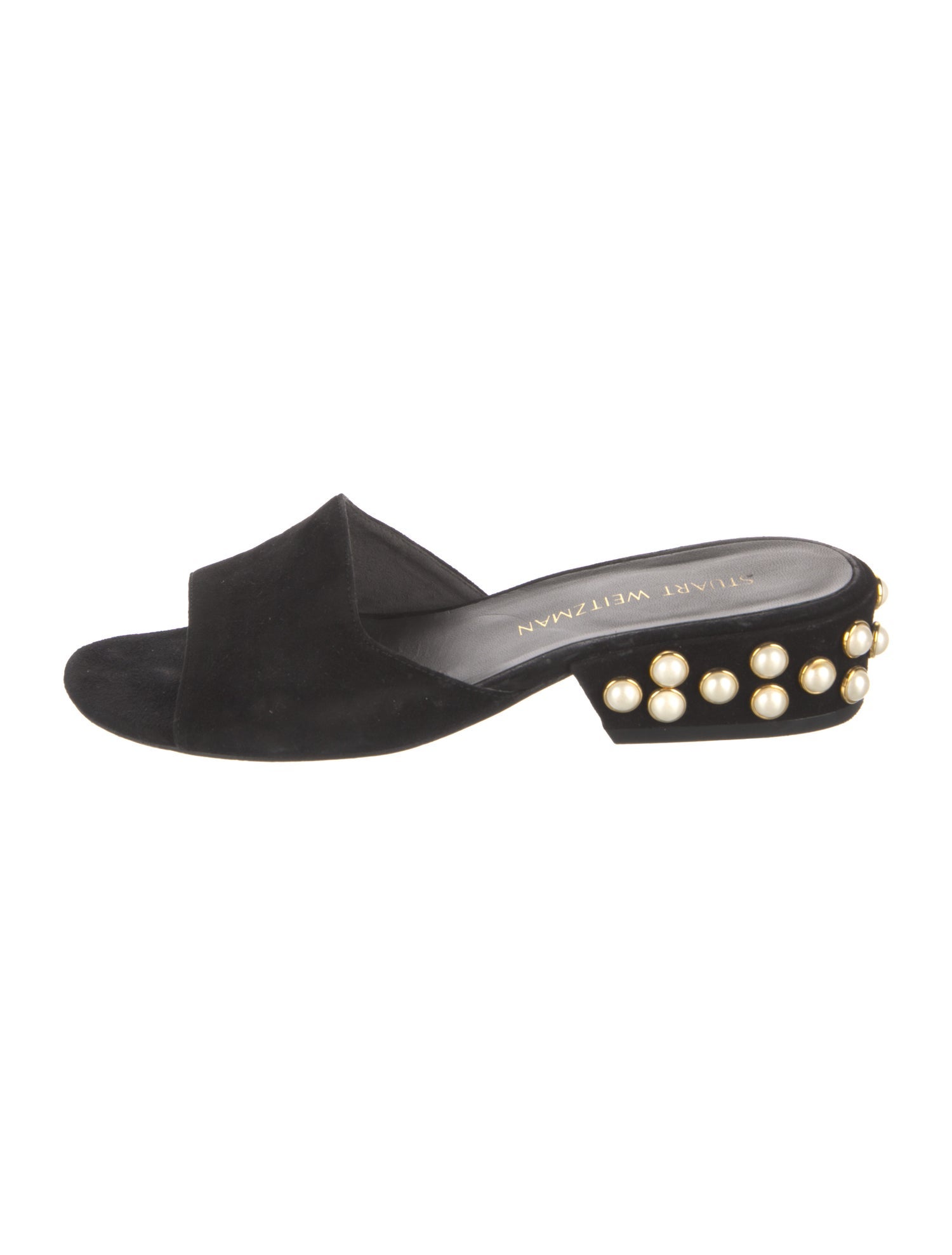 Stuart Weitzman Suede Studded Accents Slides