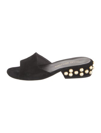 Stuart Weitzman Suede Studded Accents Slides