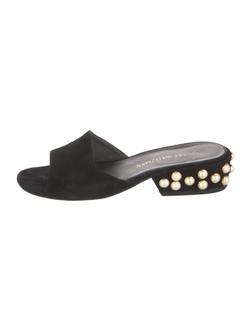 Stuart Weitzman Suede Studded Accents Slides