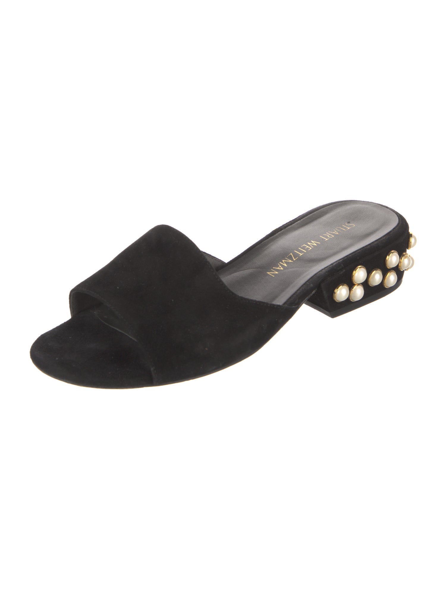 Stuart Weitzman Suede Studded Accents Slides