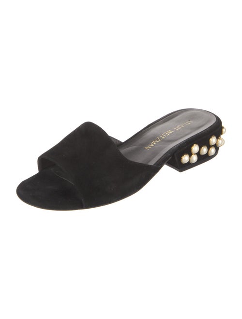 Stuart Weitzman Suede Studded Accents Slides