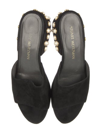 Stuart Weitzman Suede Studded Accents Slides
