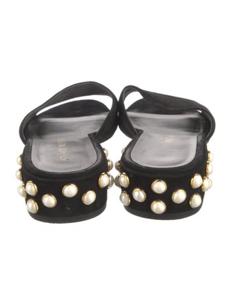 Stuart Weitzman Suede Studded Accents Slides