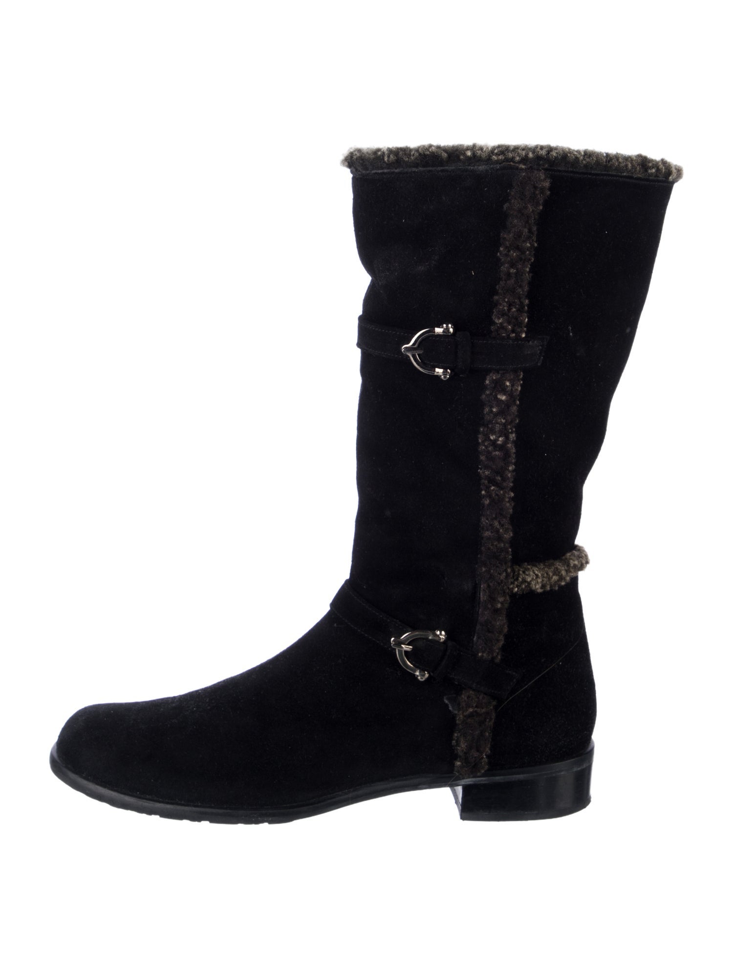 Stuart Weitzman Suede Faux Fur Trim Moto Boots