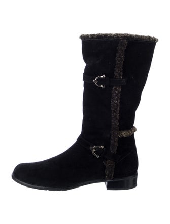 Stuart Weitzman Suede Faux Fur Trim Moto Boots