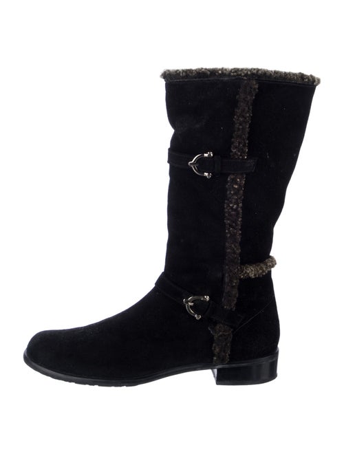 Stuart Weitzman Suede Faux Fur Trim Moto Boots