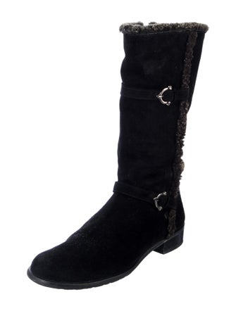 Stuart Weitzman Suede Faux Fur Trim Moto Boots