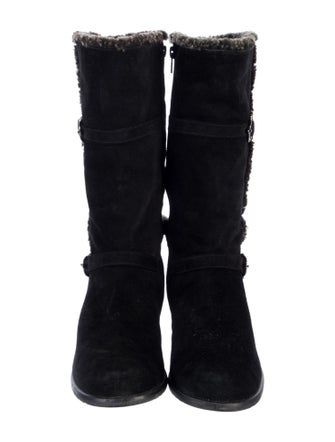 Stuart Weitzman Suede Faux Fur Trim Moto Boots
