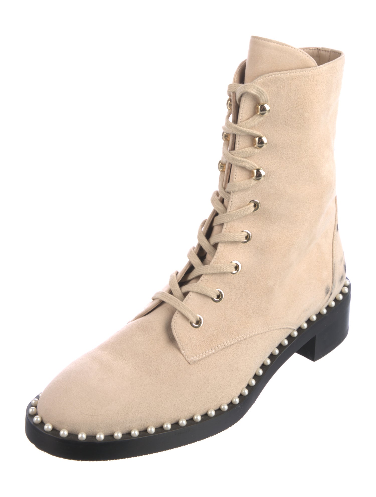 Stuart Weitzman Suede Beaded Accents Combat Boots