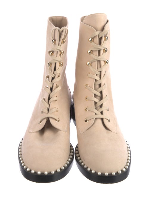 Stuart Weitzman Suede Beaded Accents Combat Boots